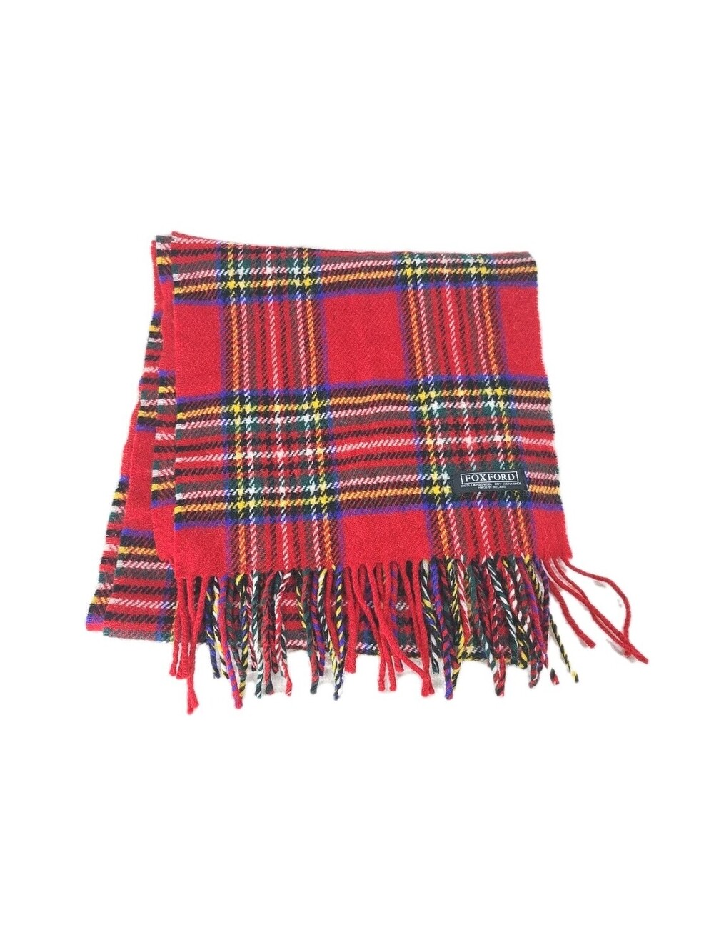 Vintage 100% Wool Scarf Plaid Tartan Red Foxford Scotland Classic Preppy 11x70"